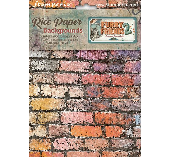 Stamperia Motif straw silk backgrounds "Furry Friends 2", DIN A6, set of 8