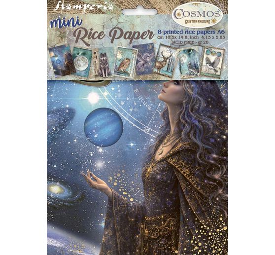 Motiv r&yacute;žov&yacute; pap&iacute;r sada Stamperia "Cosmos", DIN A6, sada 8 kusů