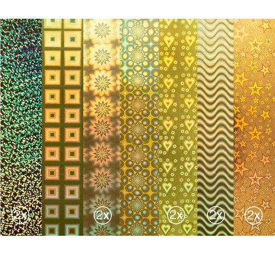 Zrcadlov&yacute; karton "Golden Holographic Mix", A4, 12 listů