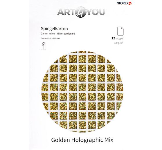Zrcadlov&yacute; karton "Golden Holographic Mix", A4, 12 listů