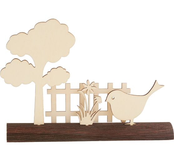 VBS Wooden building kit on tree trunk