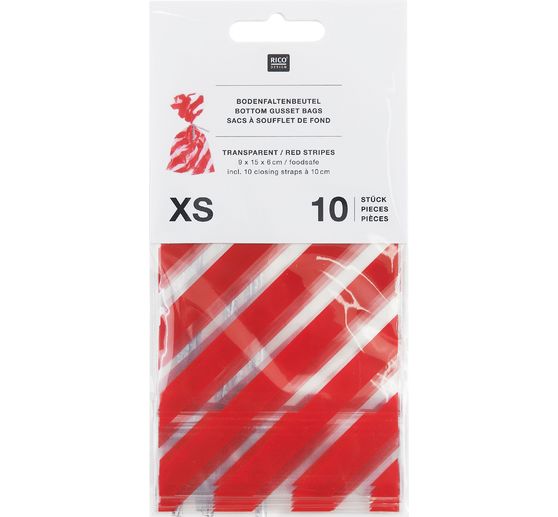 Bottom gusset bag "Red stripes" with sealing strip