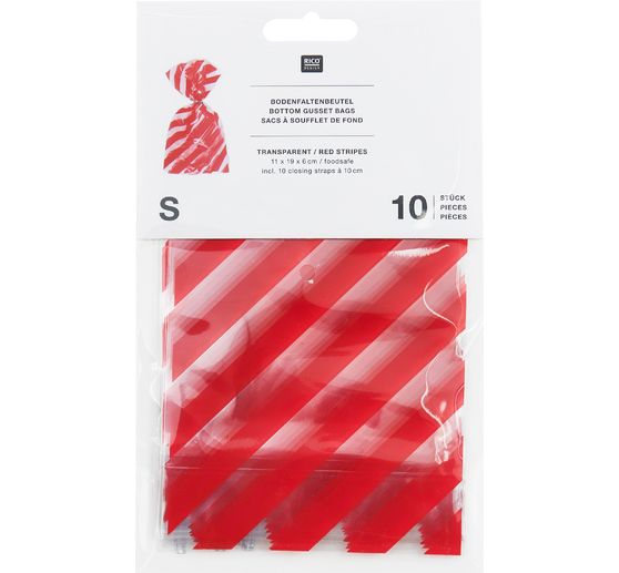 Bottom gusset bag "Red stripes" with sealing strip