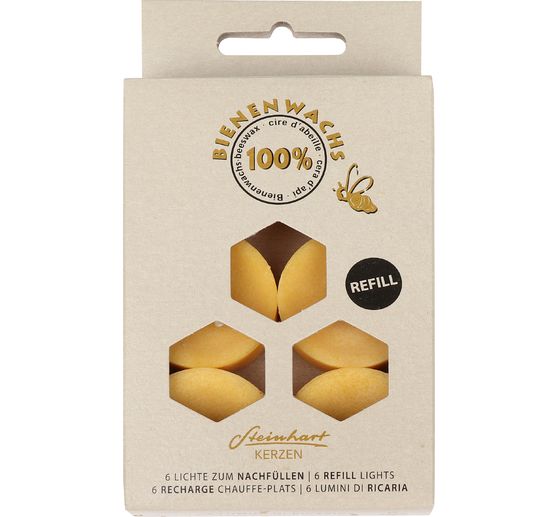 100% beeswax tealights, pack of 6