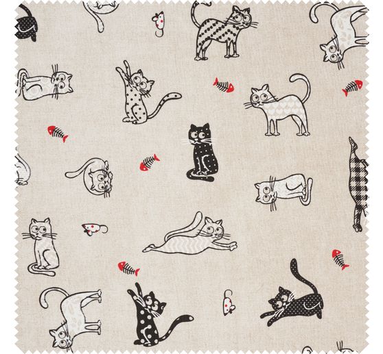 Motif fabric linen look "Cats"