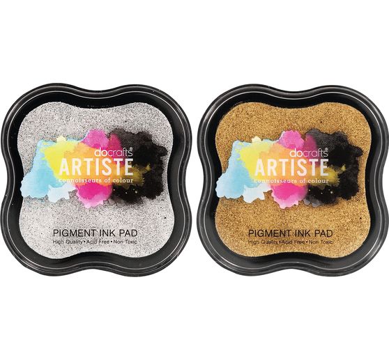 Metalický polštářek na razítka, sada 2 kusů