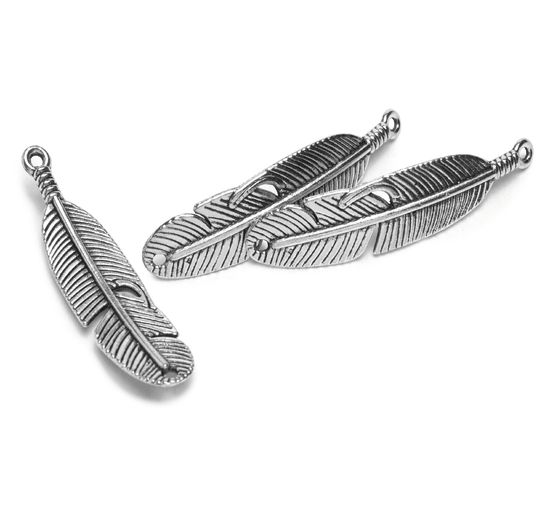 Decoration pendant with double eyelet "Feathers", 3 pieces