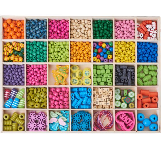 Dřevěné korálky VBS "Mega-Mix" v dřevěné krabičce