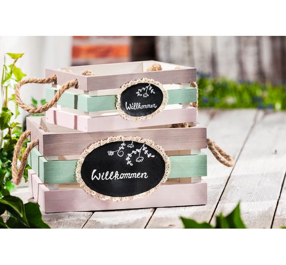 VBS Dřevěné bedny s lamelami, sada 2 kusů