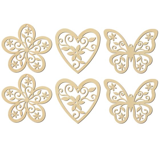 Dekorativní přívěsky VBS "Květiny, srdce a motýli"