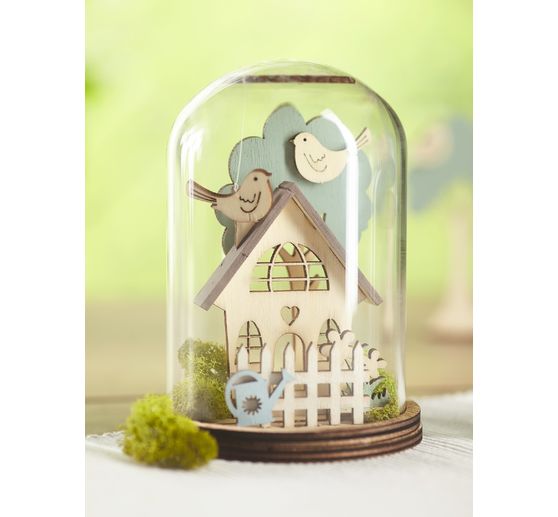 VBS Decorative glass bell jar with base,