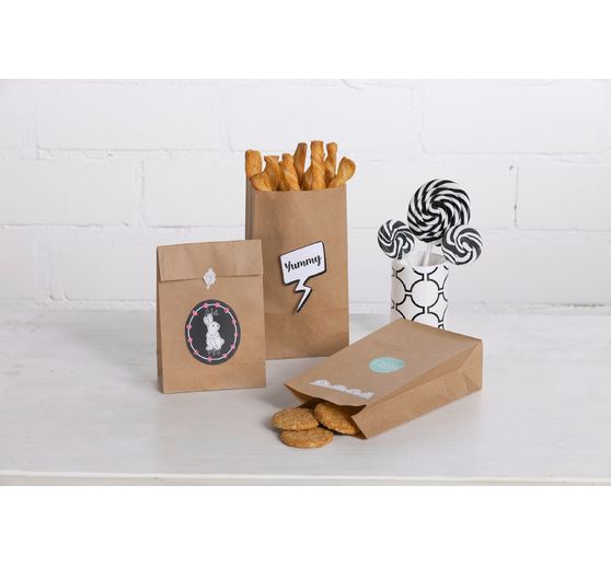 Paper bags with block bottom made of kraft paper, 15 pieces