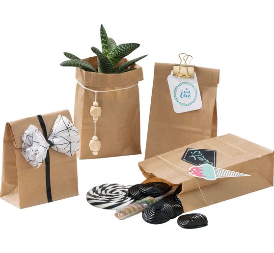 Paper bags with block bottom made of kraft paper, 15 pieces