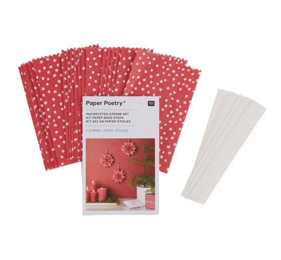 Paper bags star set, small, dots Red