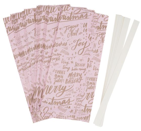 Sada hvězd z papírových sáčků "Veselé Vánoce", velká, růžová