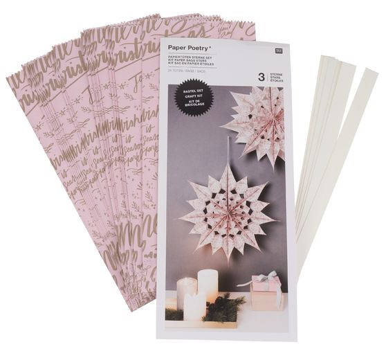 Sada hvězd z papírových sáčků "Veselé Vánoce", velká, růžová